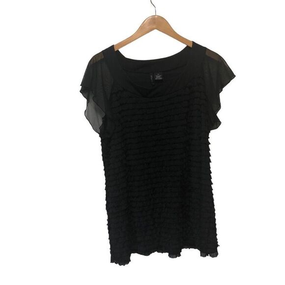 New Directions Women Ruffle and Sheer Sleeve Size 2XL XXL Black - Picture 1 of 3